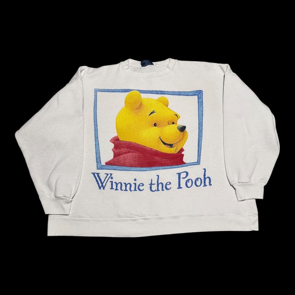 Vintage 90s Pooh Winnie the Pooh Portrait White Sweatshirt Women's Boxy M FLAW